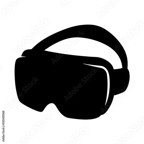 Stylized Black Virtual Reality Headset Icon on White Background Isolated