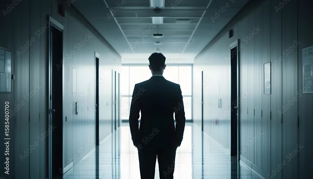 Fototapeta premium Businessman walking in office hallway corporate leadership success concept image
