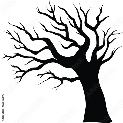 abstract leafless tree for halloween, spooky dead tree, hand draw haunted tree for decoration illustration, horror autumn plant