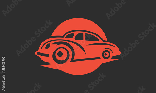 Classic Red Vintage Car Silhouette, Minimalist Design, Retro Automotive Icon, Bold Graphic, Dark Background ai generated