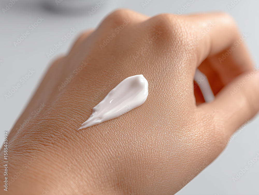 Fototapeta premium Woman applying moisturizing cream on hand for soft skin