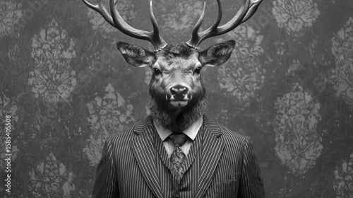 Man in a suit with a deer head.