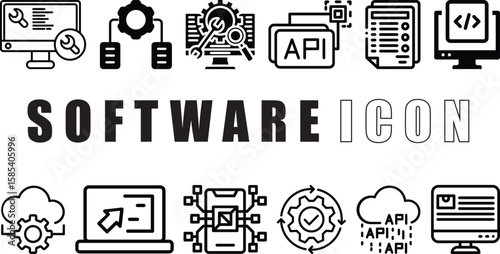 Software development icon, DevOps, software, devops, development, automation and technology vector icon set design