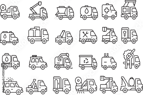 Collection of Special Purpose, Municipal, and Emergency Vehicle Outline Icons