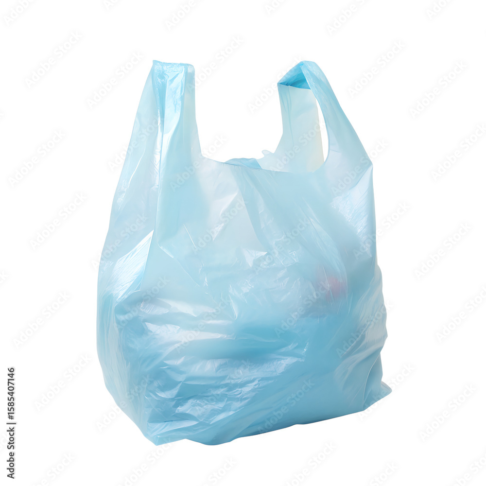 Obraz premium A crumpled light blue plastic shopping bag isolated on gray background transparent background Generative AI