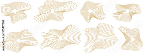 Set of abstract 3D cream-colored twisted ribbon shapes with smooth flowing forms. Modern geometric sculptures perfect for digital design, branding, or decorative minimal visual compositions.