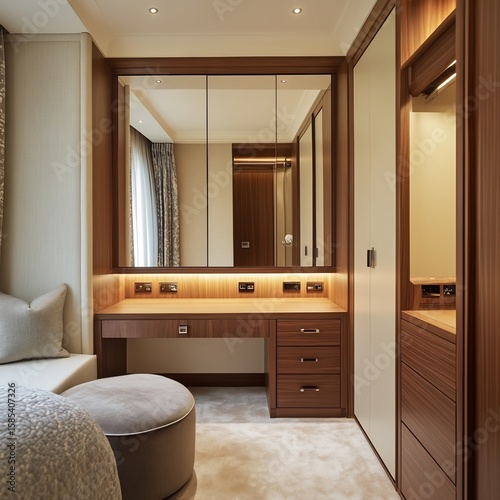 A bedroom with a built in wardrobe Area