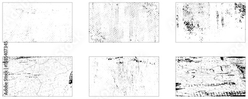 Dust Dots Grunge Texture Set. Black Dusty Scratchy Pattern Collection. 