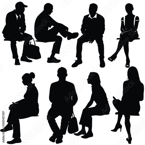 Comprehensive Collection of Isolated Silhouettes Depicting Seated Individuals