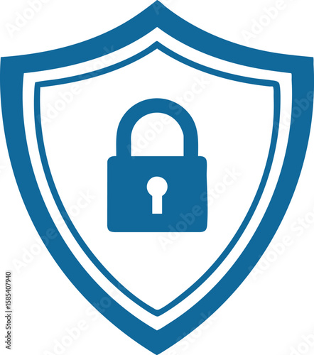 Blue shield with padlock symbol representing security and protection isolated on transparent background