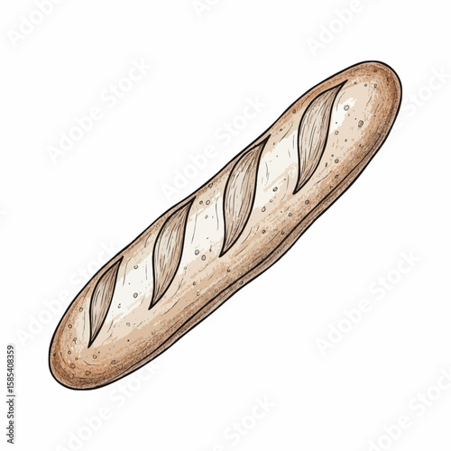 Illustration of a delicious looking baguette with crusty bread