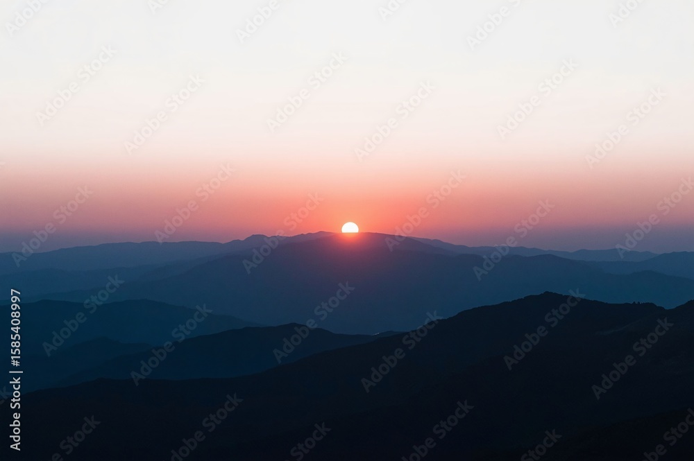 Obraz premium Mountain Sunrise Sunset Landscape Serenity Pink Sky