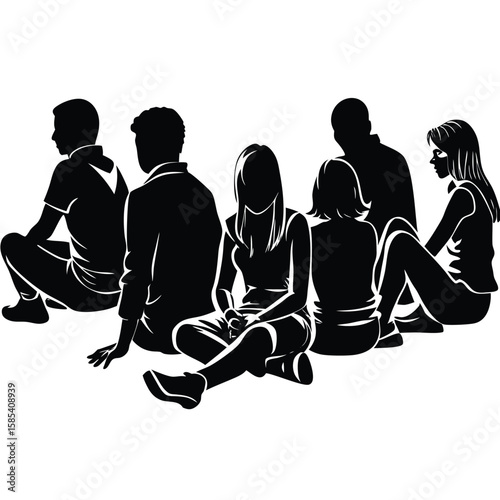 Isolated Silhouettes of People Sitting in Various Poses