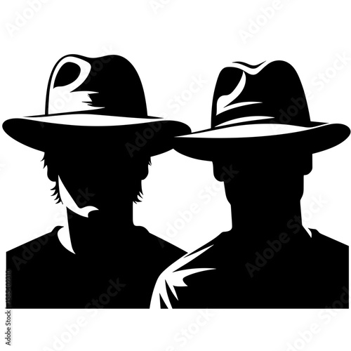 Two Men in Fedora Hats Silhouette, Representing Mystery and Companionship