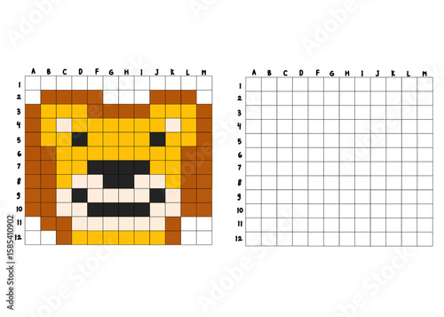 A fun grid-based activity to copy a lion’s face in pixel style. Great for kids to practice symmetry, focus, and fine motor skills.