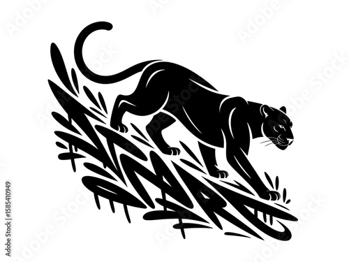 Tribal Black panther head vector illustration and silhouette art design 