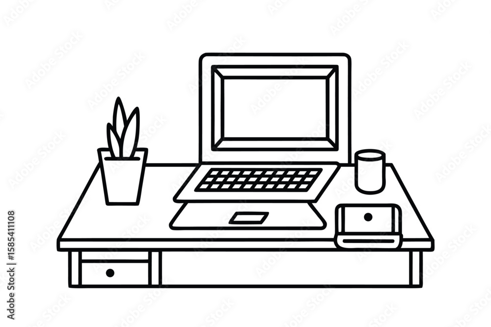 Fototapeta premium Work From Home Setup Flat Vector