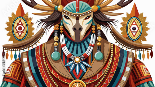 Arizona’s Yaqui ceremonial wear includes woven sashes, shell jewelry, and deer masks, ideal for a mystical, spiritual full-body vector artwork with traditional depth.