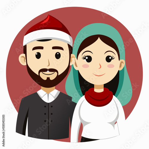 A Muslim Couple's Portrait.  An Illustration of Faith and Family