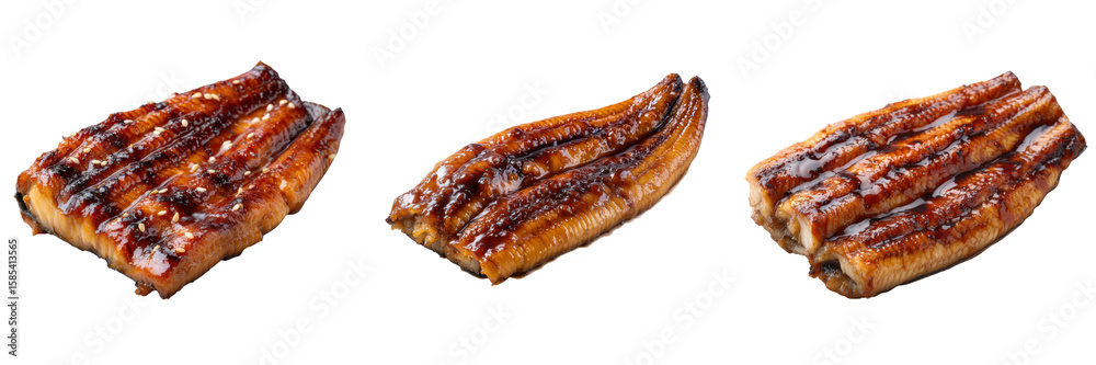 Delicious Glazed Eel Fillets Isolated on Transparent Background Delicious Glazed Eel Fillets Isolated on Transparent Background