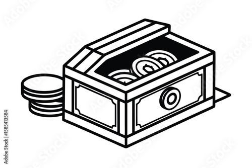 Safe Box With Coins And Cash