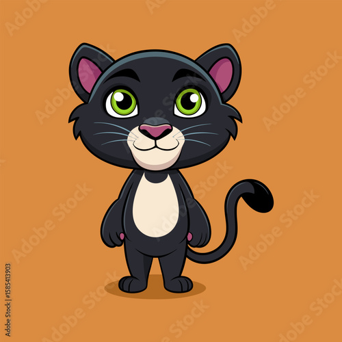Adorable Black Panther Cub Cartoon Illustration