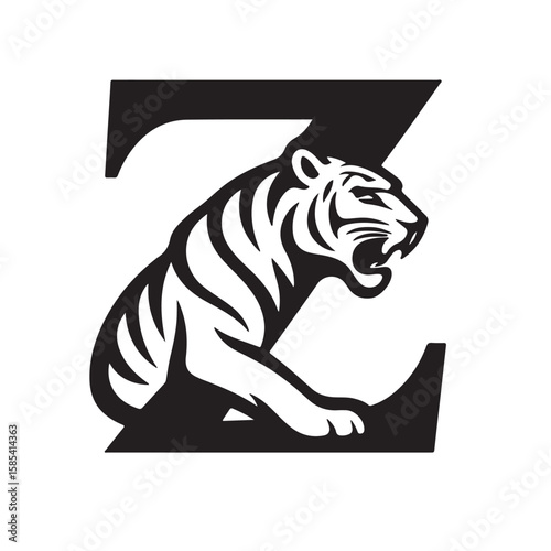 Tiger Z logo black white animal wild