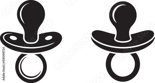 Two black silhouette pacifiers shown side by side on a white background