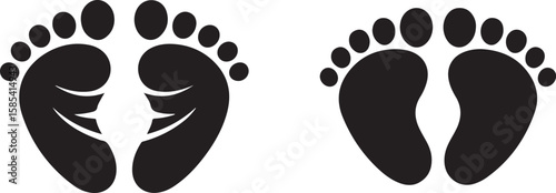 Two pairs of black baby footprints icons on a white background