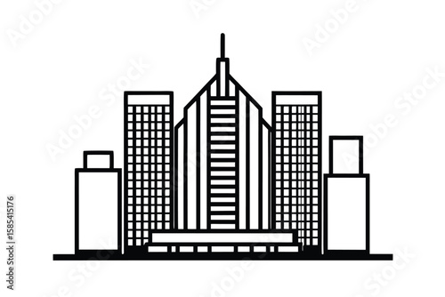Office Building Skyline In Flat Style