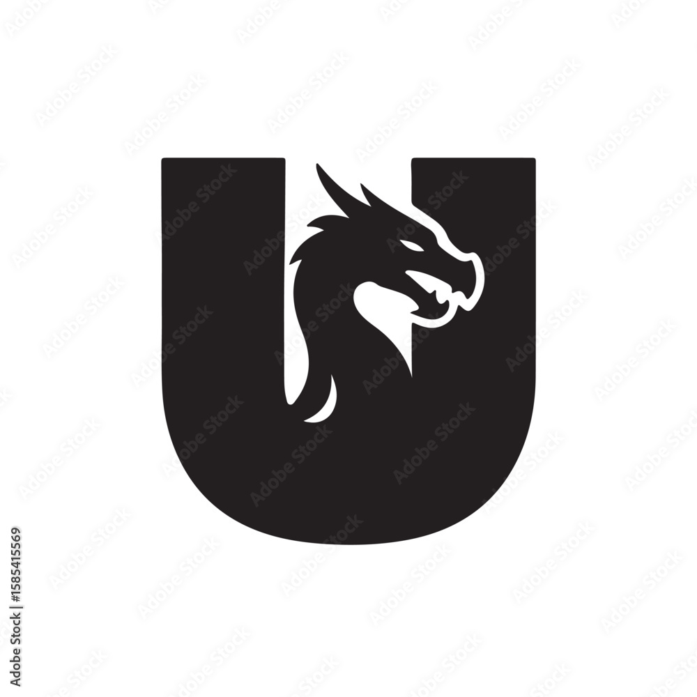 Naklejka premium Black Dragon U Logo white head