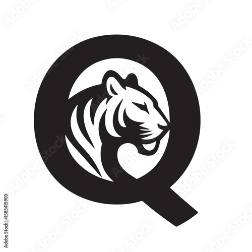 Wallpaper Mural Black tiger head inside letter Q animal feline Torontodigital.ca