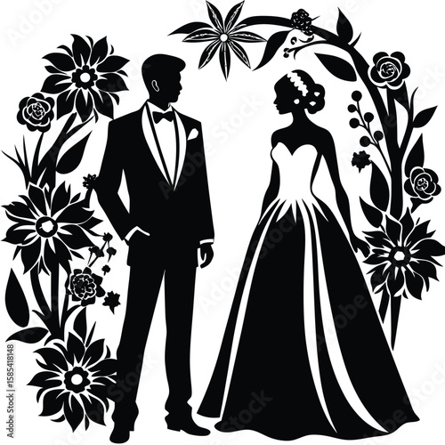 Vector-Based Silhouettes of People Celebrating a Wedding Ceremony