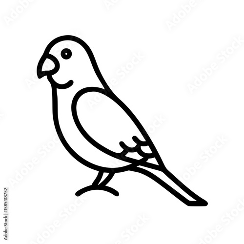 Simple line drawing of a budgie bird standing on one leg  