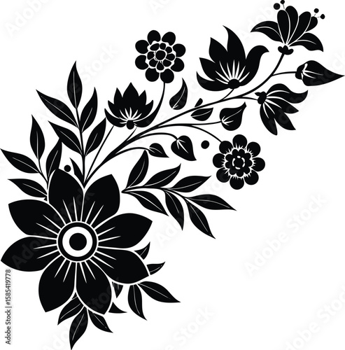 Dainty Floral Burst Corner Silhouette