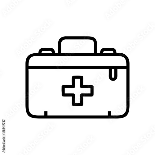 First aid kit illustration in simple black line art style  