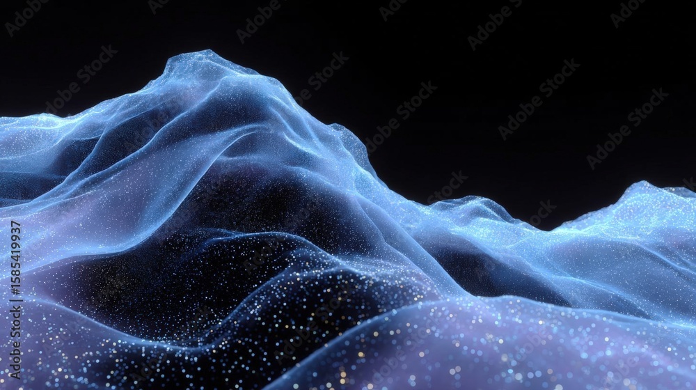 Obraz premium Abstract digital art piece that appears to be a 3d rendering of a mountain range. the mountain is made up of a series of curved lines and curves that create a wave-like pattern.