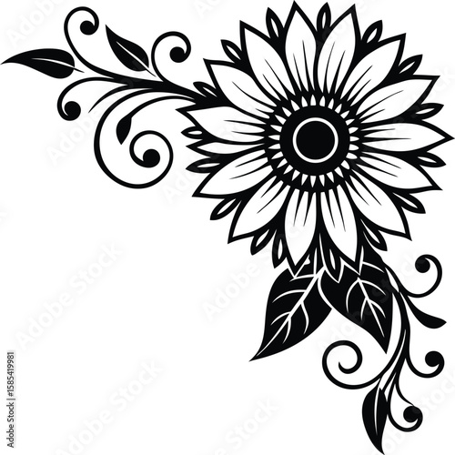 Decorative Corner With Sunflower And Curling Leaves