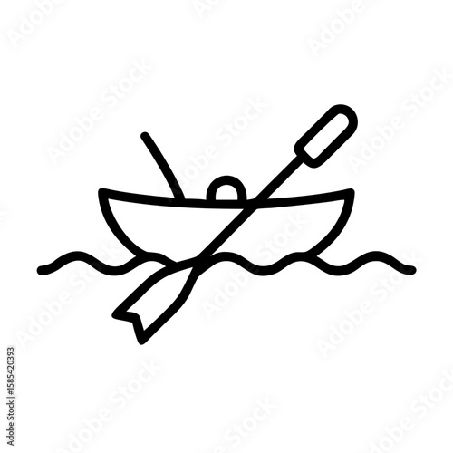 Kayak with paddle floating on wavy water surface  
