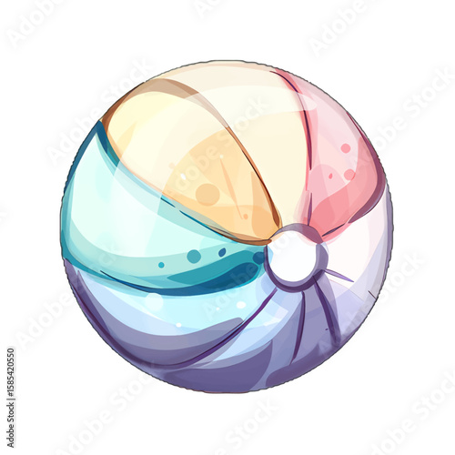 Bright and colorful beach ball ready for fun in the sun, perfect for summer vacation memories at the beach or poolside gatherings with friends and family