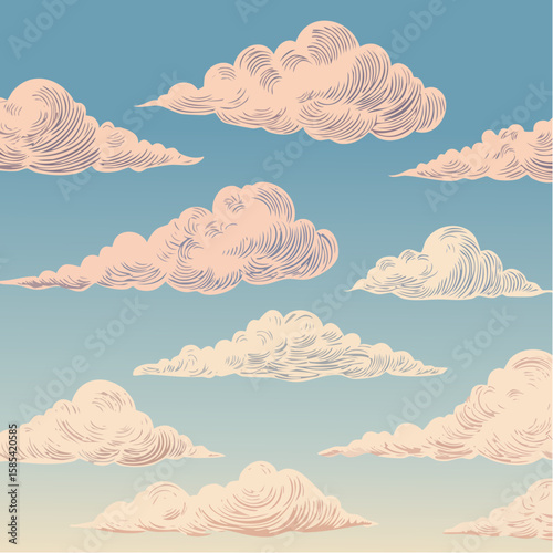 Vintage cloud sketch set for design and decoration