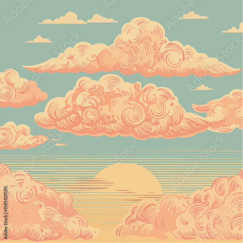 Vintage cloud sketch set for design and decoration