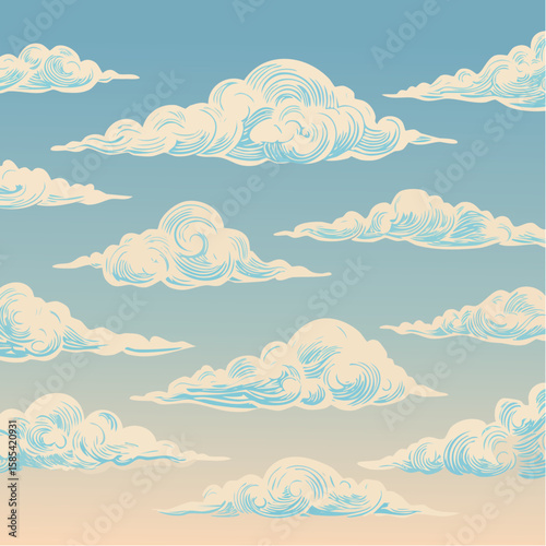Vintage cloud sketch set for design and decoration
