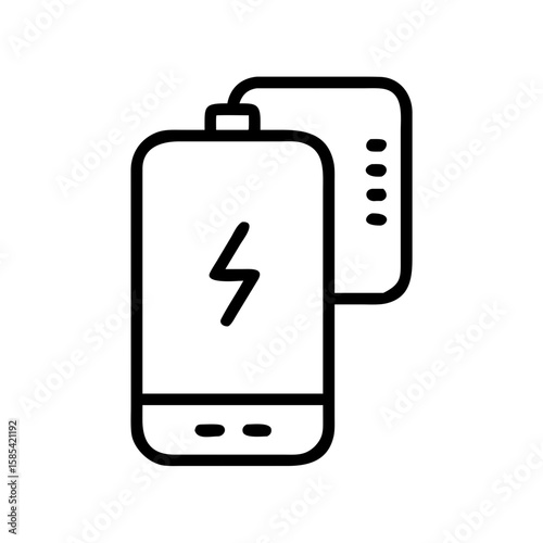 Power bank with battery icon and charging symbol in minimal design  