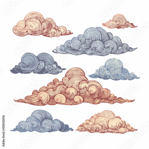 Vintage cloud sketch set for design and decoration