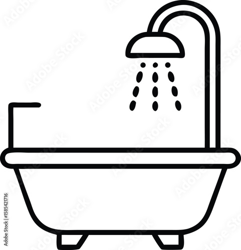 Bathtub outline icon with running water in a simple flat style