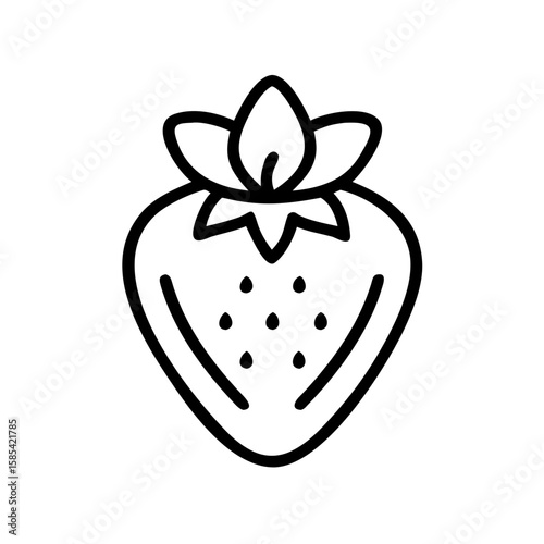 Outline of a ripe strawberry fruit with leaves on top  