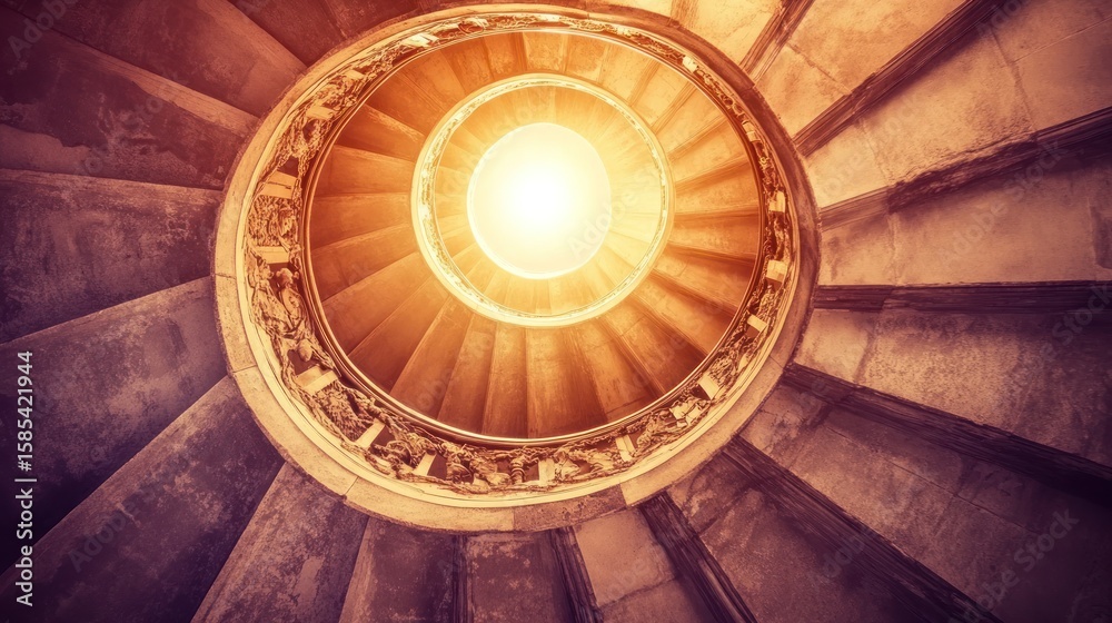 Fototapeta premium Spiral staircase upward to light