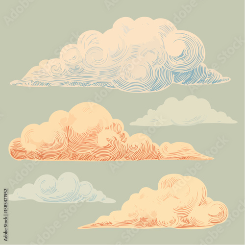 Vintage cloud sketch set for design and decoration