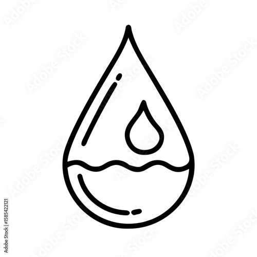 Water drop with inner droplet in minimalist line style  